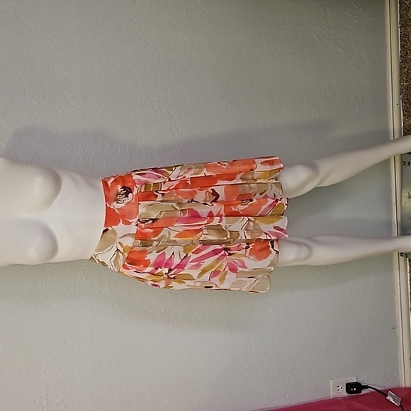 VTG CHAUS 1990s Floral Tropical Pleated Chiffon Fairycore Mini Circle Skirt - Picture 3 of 7